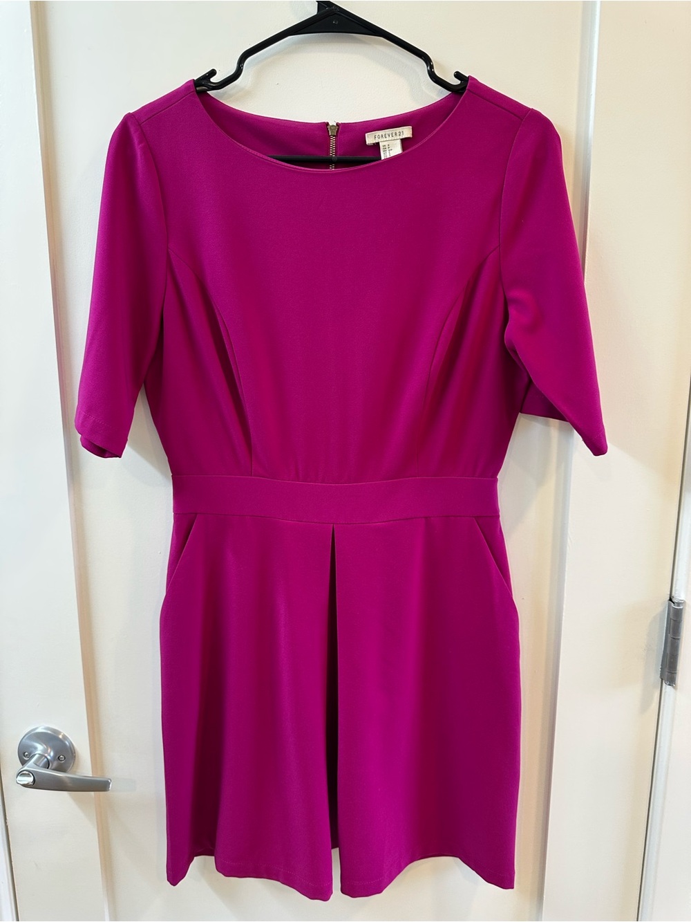Forever 21 Fuchsia Short-Sleeve Fit & Flare Mini Dress